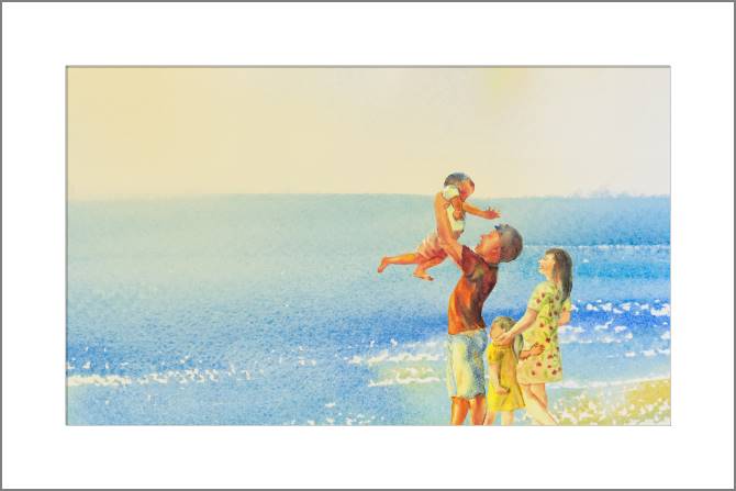 Купить и печать на заказ Картины, фото с паспарту Семья акварельный рисунок