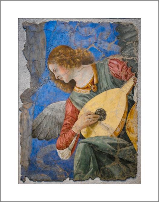 Купить и печать на заказ Картины, фото с паспарту Ангел играет на инструменте фреска