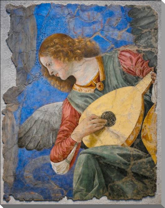 Купить и печать на заказ Картины на пластике, пеноркартоне Ангел играет на инструменте фреска