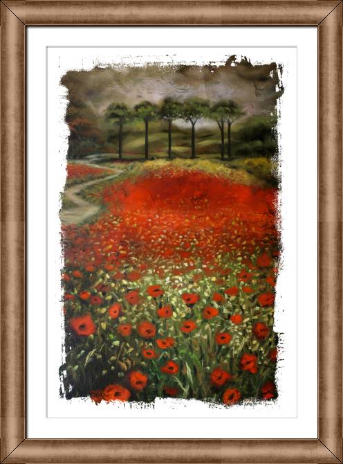 Paintings on canvas A field of poppies textured painting
