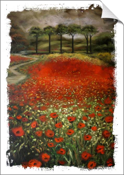 Купить и печать на заказ Картины на холсте Маковое поле текстурная живопись