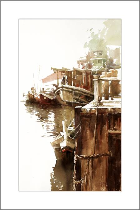 Купить и печать на заказ Картины, фото с паспарту Акварельный рисунок пирса