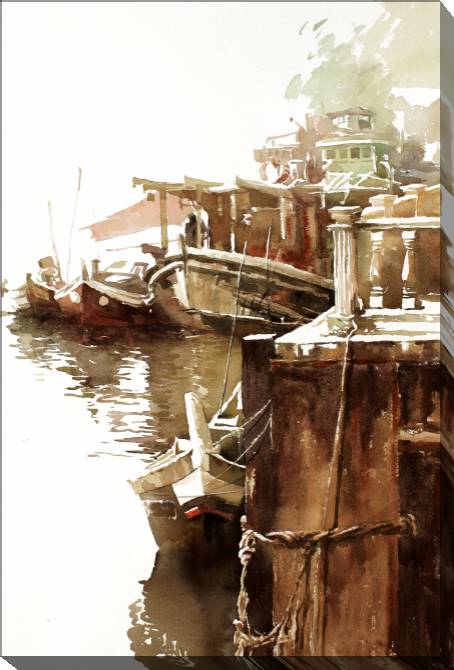 Paintings on canvas Watercolor painting pier