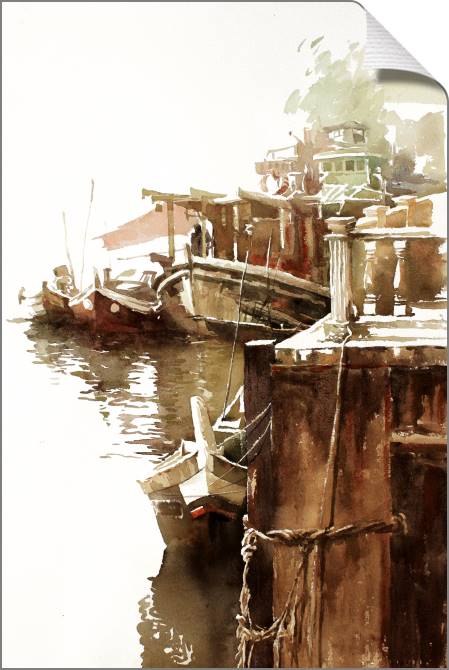 Купить и печать на заказ Картины на холсте Акварельный рисунок пирса