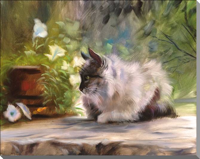 Купить и печать на заказ Картины на пластике, пеноркартоне Кошка на крыльце