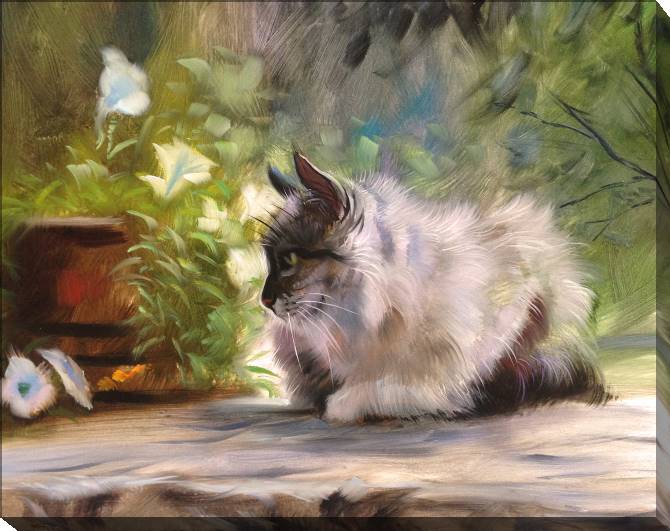 Купить и печать на заказ Картины на холсте Кошка на крыльце