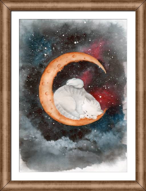 Paintings on canvas Art sleeping kitten and rabbit