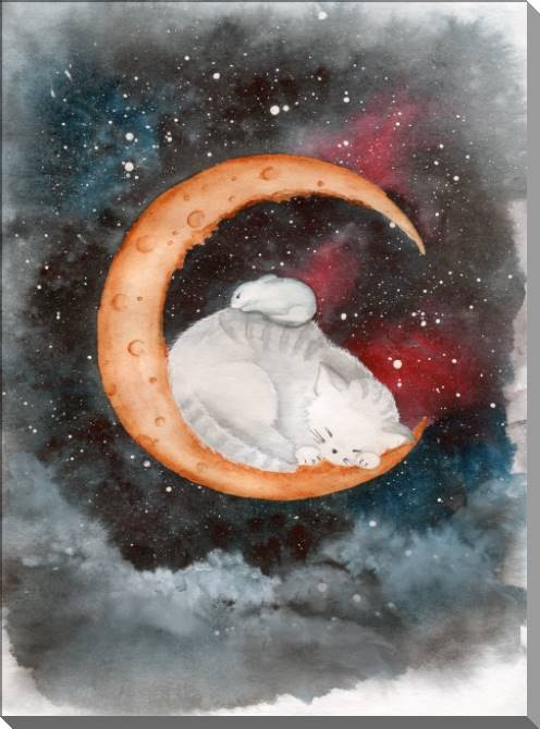 Купить и печать на заказ Картины на пластике, пеноркартоне Арт спящие котенок и кролик