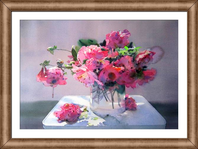 Купить и печать на заказ Репродукции картин Акварельный букет в розовых тонах