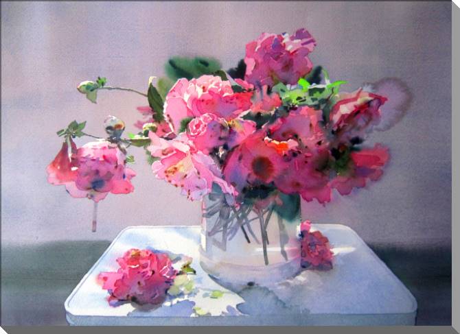 Купить и печать на заказ Картины на пластике, пеноркартоне Акварельный букет в розовых тонах