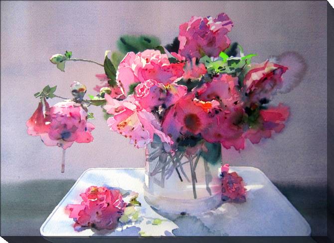 Paintings on canvas Watercolor bouquet in pink tones