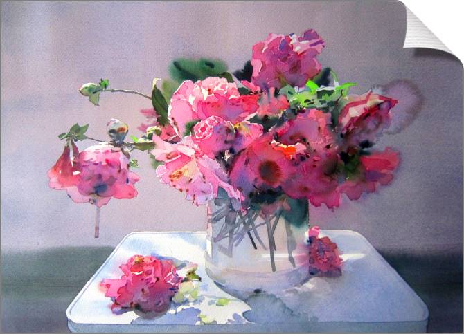 Купить и печать на заказ Картины на холсте Акварельный букет в розовых тонах