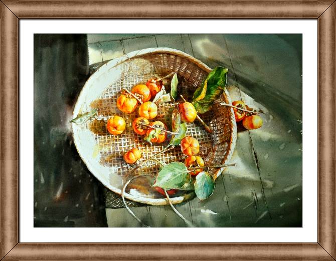 Paintings on canvas Persimmon in the screen in sunlight