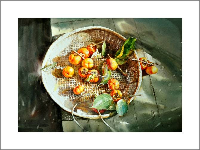 Купить и печать на заказ Картины, фото с паспарту Хурма в сите на солнечном свету