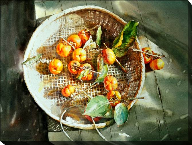 Paintings on canvas Persimmon in the screen in sunlight