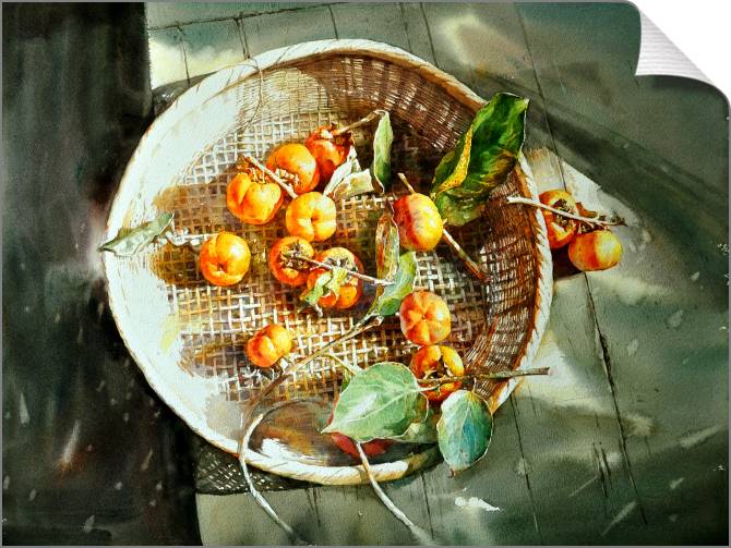 Купить и печать на заказ Картины на холсте Хурма в сите на солнечном свету