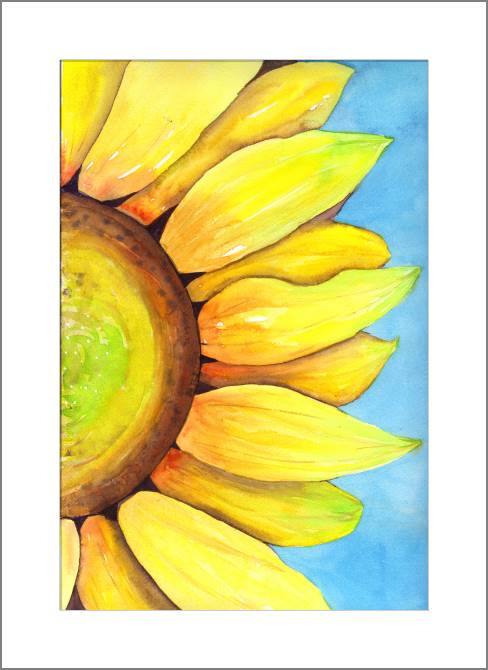 Купить и печать на заказ Картины, фото с паспарту Подсолнух акварельный 