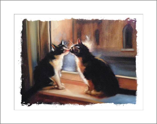 Купить и печать на заказ Картины, фото с паспарту Две кошки на подоконнике