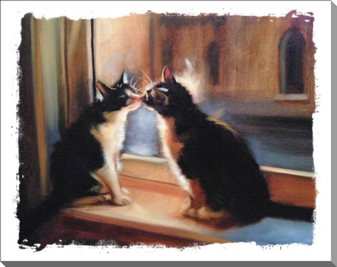 Купить и печать на заказ Картины на пластике, пеноркартоне Две кошки на подоконнике