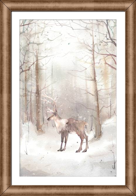 Картины в рамке, багете Deer in the forest watercolor