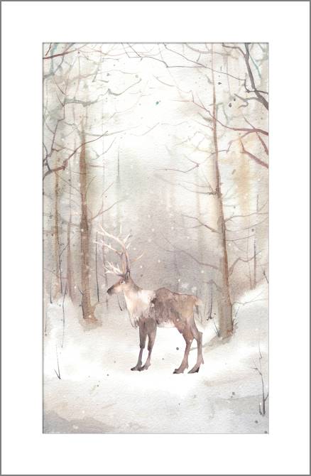 Купить и печать на заказ Картины, фото с паспарту Олень в лесу акварель