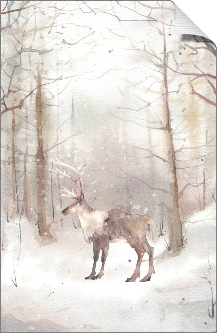Купить и печать на заказ Картины на холсте Олень в лесу акварель
