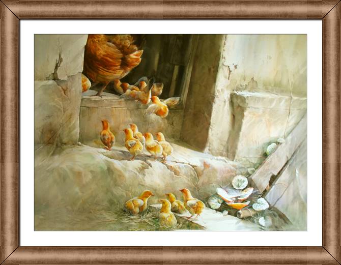 Paintings on canvas Watercolor painting chickens with chicken