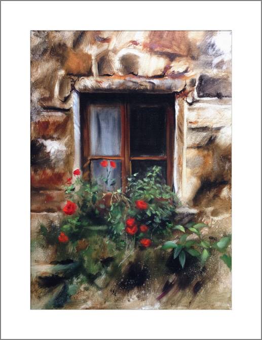 Купить и печать на заказ Картины, фото с паспарту Живописное окно с цветами