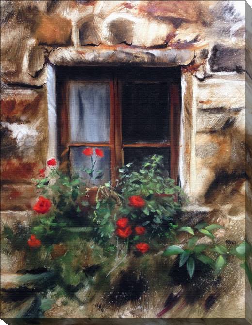 Картины на холсте Picturesque window with flowers