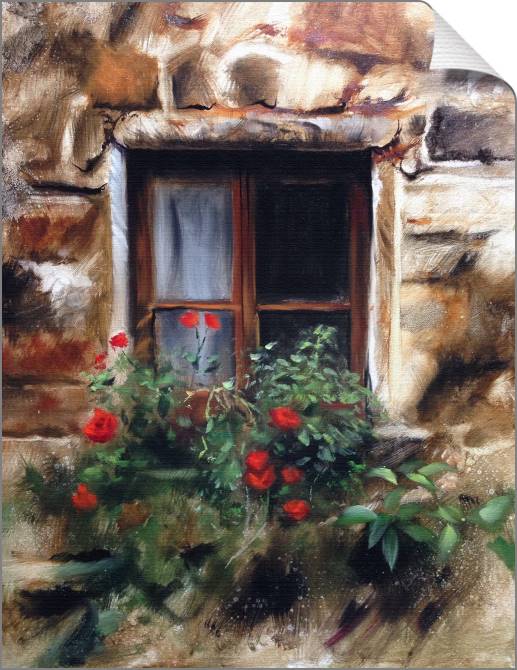 Купить и печать на заказ Картины на холсте Живописное окно с цветами