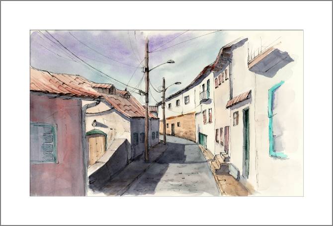 Купить и печать на заказ Картины, фото с паспарту Залитая солнцем улица старого города