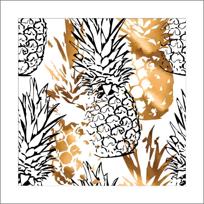 Купить и печать на заказ Картины, фото с паспарту Узор из ананасов с золотом
