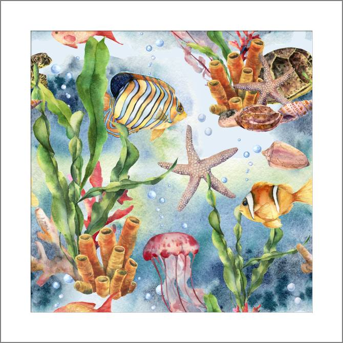 Купить и печать на заказ Картины, фото с паспарту Красочный подводный мир