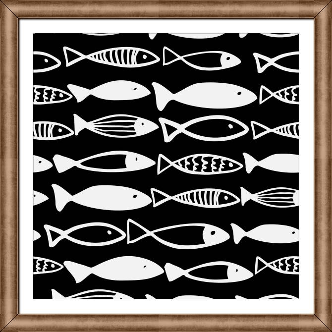 Paintings on canvas Black-and-white pattern of the fish