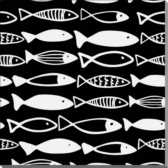 Купить и печать на заказ Картины на пластике, пеноркартоне Черно-белый узор из рыбок