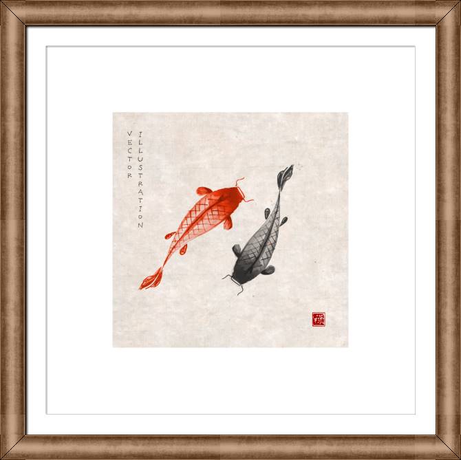 Купить и печать на заказ Репродукции картин Векторная иллюстрация китайские рыбки