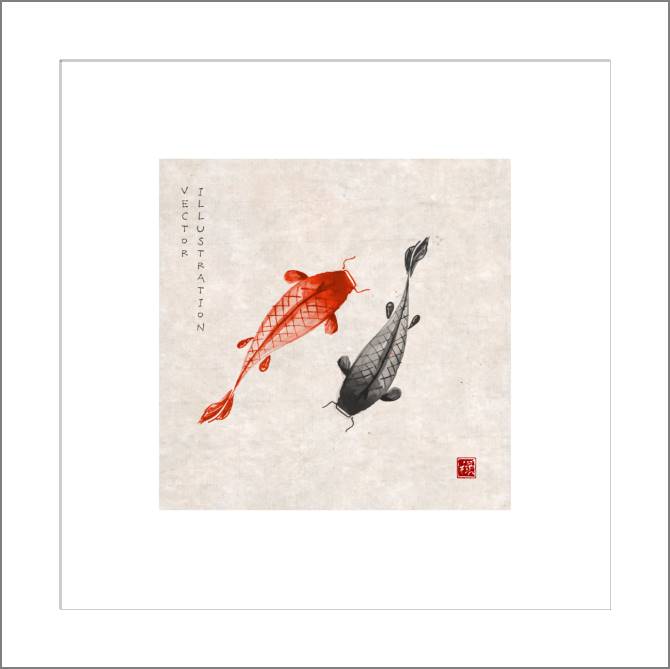 Купить и печать на заказ Картины, фото с паспарту Векторная иллюстрация китайские рыбки