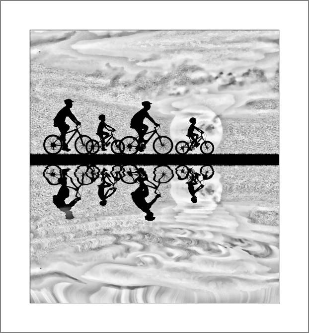 Картины, фото с паспарту Family on bike ride