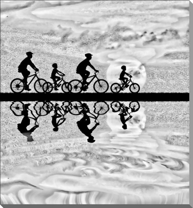 Купить и печать на заказ Картины на пластике, пеноркартоне Семья на велопрогулке