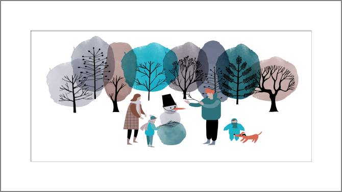 Paintings, photos from Passepartout Illustration of a family sculpts snowman