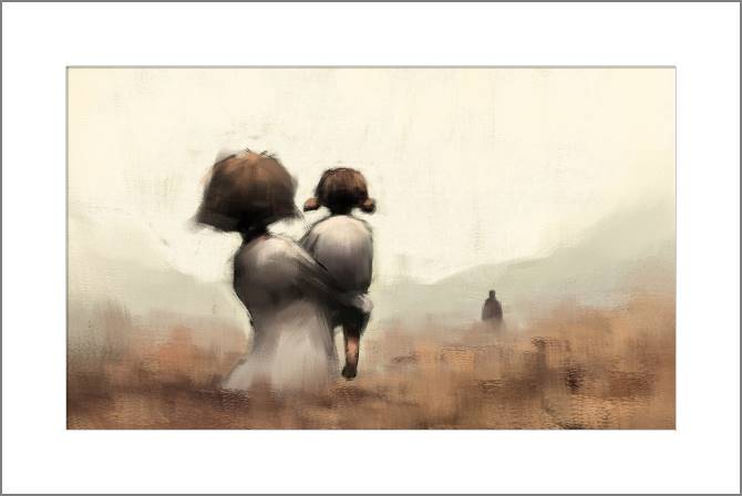 Картины, фото с паспарту Mother and daughter digital illustration