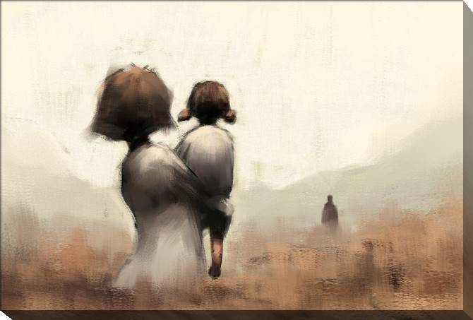 Купить и печать на заказ Картины на холсте Мама с дочкой цифровая иллюстрация