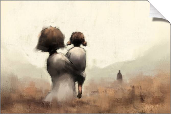 Купить и печать на заказ Картины на холсте Мама с дочкой цифровая иллюстрация