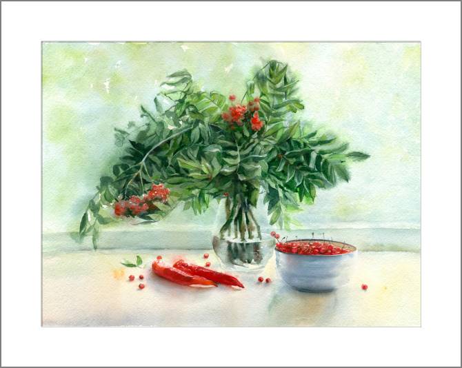 Картины, фото с паспарту Watercolor still life with peppers