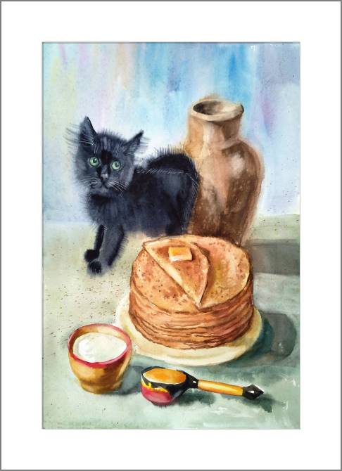 Картины, фото с паспарту Still life of pancakes