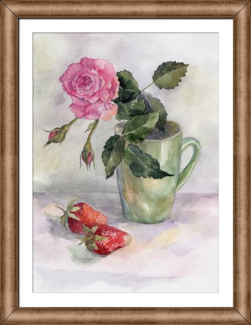 Paintings on canvas Watercolor still life with roses and strawberries