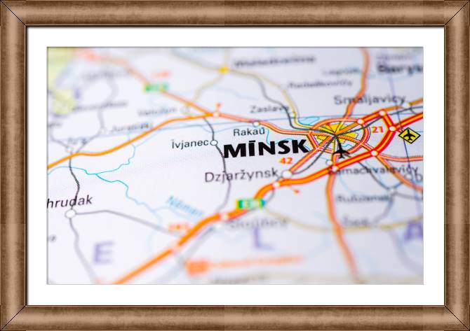 Paintings on canvas Minsk on the map macro