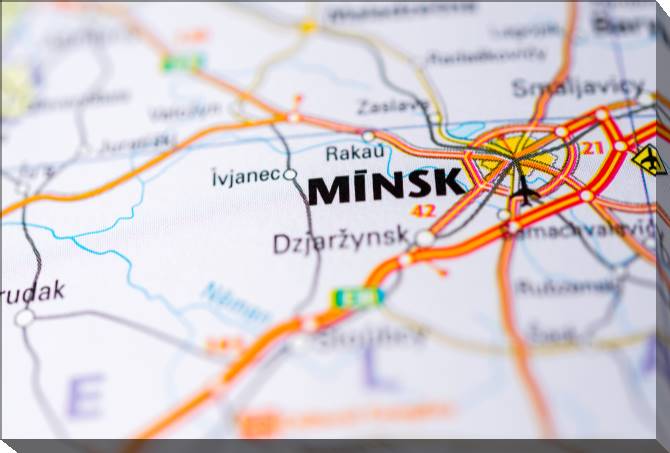 Paintings on canvas Minsk on the map macro