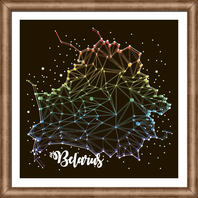 Paintings on canvas Outline of Belarus on black background