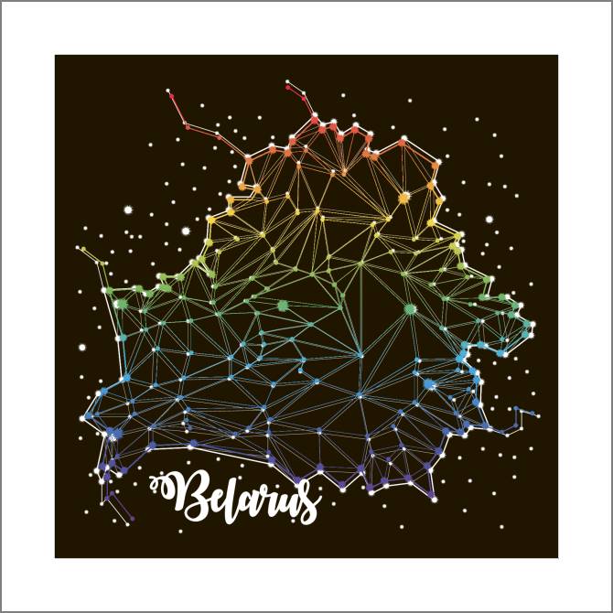 Картины, фото с паспарту Outline of Belarus on black background